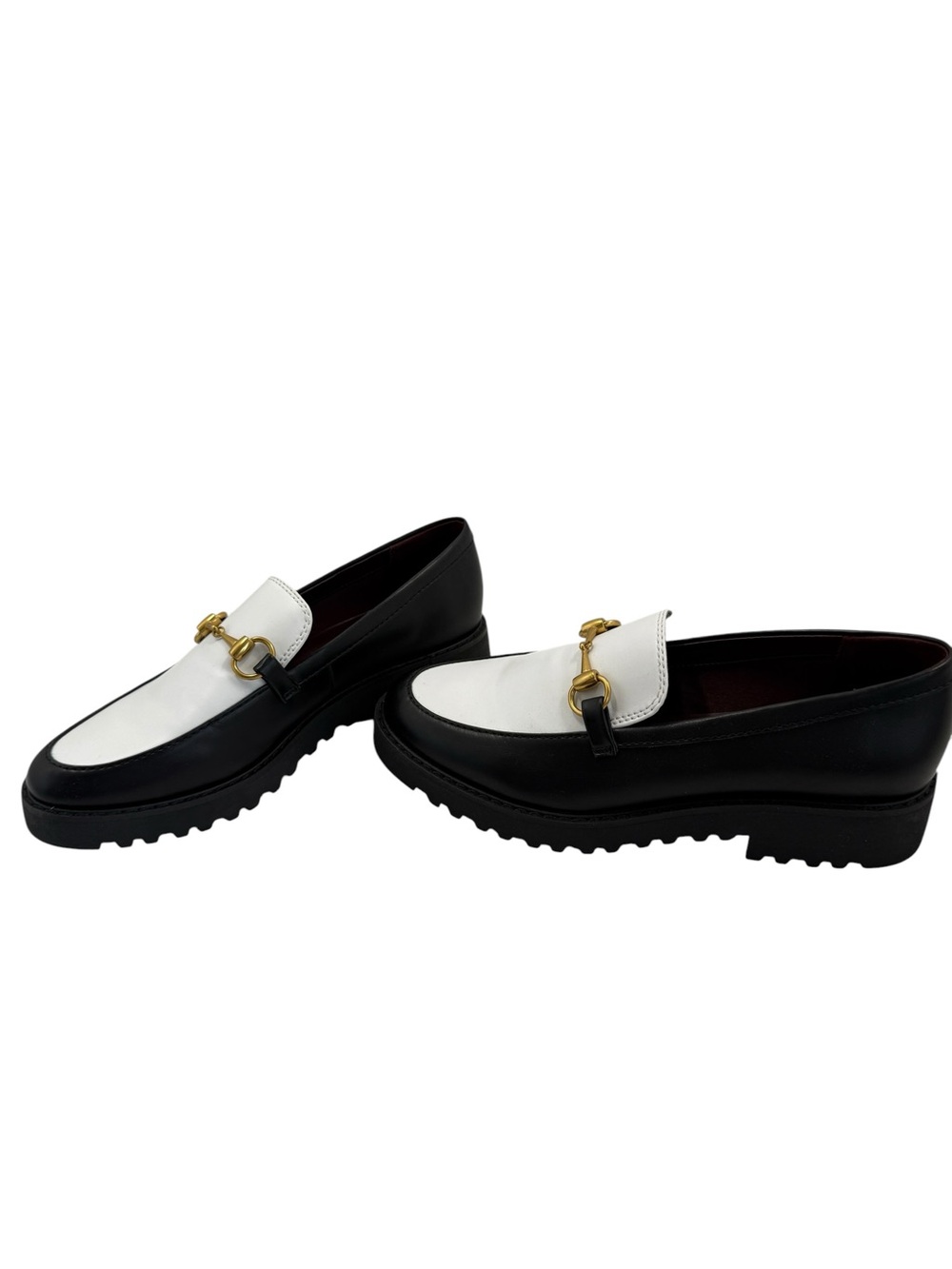 Franco Sarto Cason Black &‎ White Loafers with Gold Hardware